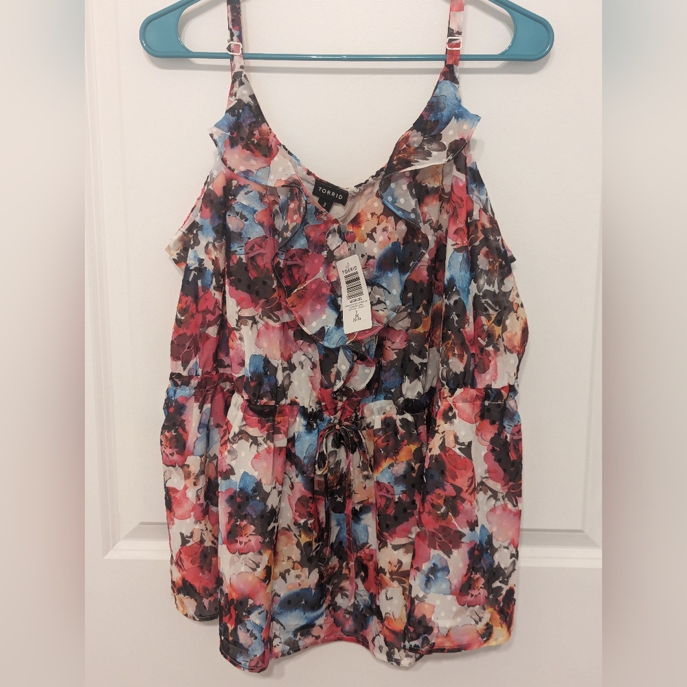 NWT Torrid Chiffon Clip Dot Ruffle Tie Waist Tank Size 3x